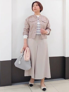 「アイテム（デニムジャケット、ピンク系）」を使った、じゅりさん（レディース・163cm）の春コーディネート