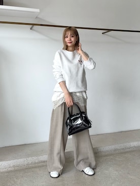 「Whim Gazette（ウィムガゼット）のサテンレースキャミソール（キャミソール、ホワイト系）」を使った、Oharaさん（レディース・158cm）の春コーディネート