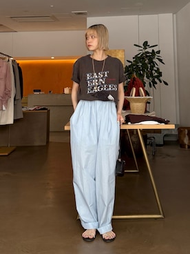 「Whim Gazette（ウィムガゼット）のEagle Tee（Tシャツ/カットソー、グレー系）」を使った、Oharaさん（レディース・158cm）の夏コーディネート