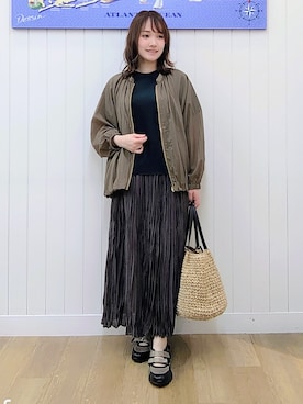「Dessin（デッサン）の【洗える】シアーナイロンジップブルゾン（ブルゾン、ブラウン系）」を使った、itoさん（レディース・159cm）の夏コーディネート