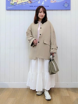 「アイテム（ノーカラーコート）」を使った、itoさん（レディース・159cm）の冬コーディネート