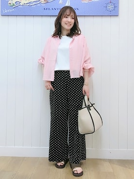 「Dessin（デッサン）のエアリーシアーブラウス（シャツ/ブラウス、ピンク系）」を使った、itoさん（レディース・159cm）の夏コーディネート