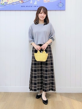 「Dessin（デッサン）の【UVカット/マシンウォッシャブル】6分袖配色ニット（ニット/セーター、グレー系）」を使った、itoさん（レディース・159cm）の夏コーディネート