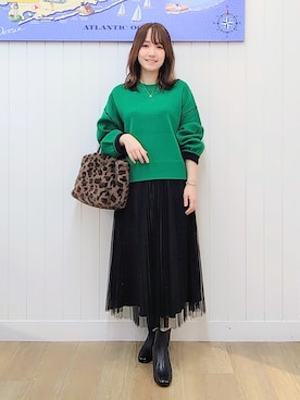 「Dessin（デッサン）の【2WAY/洗濯機OK/XS-L】配色リバーシブル コットンジャカード クルーネックニット（Tシャツ/カットソー、グリーン系）」を使った、itoさん（レディース・159cm）の秋コーディネート