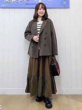 「アイテム（ピーコート、ブラウン系）」を使った、itoさん（レディース・159cm）の冬コーディネート