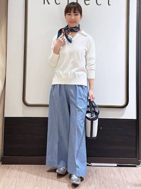 「Reflect（リフレクト）のスキッパーネックニットプルオーバー（ニット/セーター、ホワイト系）」を使った、nekoさん（レディース・159cm）の春コーディネート