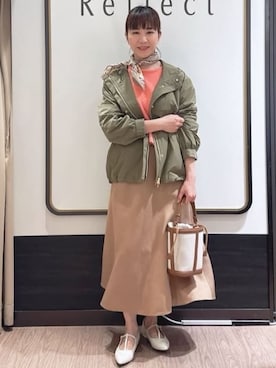 「Reflect（リフレクト）の【花粉バリア】マウンテンパーカー（ブルゾン、グリーン系）」を使った、nekoさん（レディース・159cm）の春コーディネート