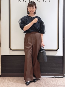 「Reflect（リフレクト）の【UVカット／接触冷感／吸水速乾】チュールスリーブプルオーバー（Tシャツ/カットソー、ブラック系）」を使った、nekoさん（レディース・159cm）の春コーディネート