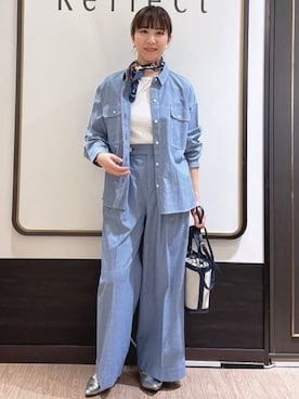 「Reflect（リフレクト）の【羽織にも◎】ダンガリーシャツ（シャツ/ブラウス、ブルー系）」を使った、nekoさん（レディース・159cm）の春コーディネート