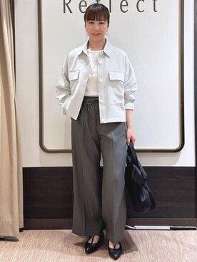 「Reflect（リフレクト）のリネンライクシャツブルゾン（ブルゾン、グレー系）」を使った、nekoさん（レディース・159cm）の春コーディネート