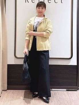 「Reflect（リフレクト）の【花粉バリア】マウンテンパーカー（ブルゾン、イエロー系）」を使った、nekoさん（レディース・159cm）の春コーディネート