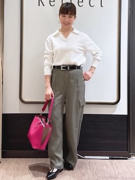 「Reflect（リフレクト）のスキッパーネックニットプルオーバー（ニット/セーター、ホワイト系）」を使った、nekoさん（レディース・159cm）の春コーディネート