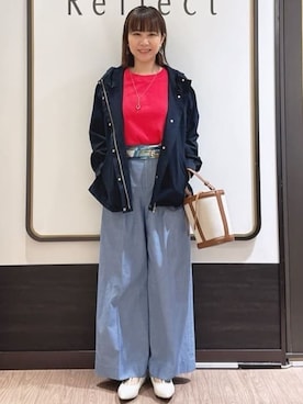 「Reflect（リフレクト）の【花粉バリア】マウンテンパーカー（ブルゾン、ブルー系）」を使った、nekoさん（レディース・159cm）の春コーディネート