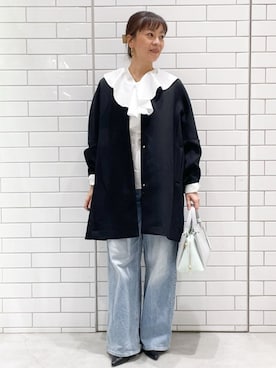 「アイテム（ノーカラーコート）」を使った、oiさん（レディース・155cm）の冬コーディネート