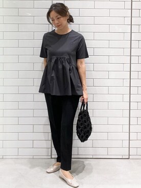 「OPAQUE.CLIP（オペークドットクリップ）の◆ペプラムドッキングカットソー【洗濯機洗い可】（Tシャツ/カットソー）」を使った、oiさん（レディース・155cm）の夏コーディネート