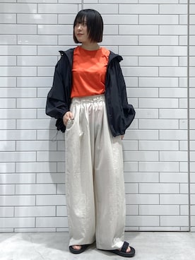 「INDIVI（インディヴィ）の◆ラップ風フリルスカート（スカート、ピンク系）」を使った、oiさん（レディース・155cm）の春コーディネート