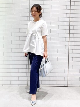 「OPAQUE.CLIP（オペークドットクリップ）の◆ペプラムドッキングカットソー【洗濯機洗い可】（Tシャツ/カットソー）」を使った、oiさん（レディース・155cm）の春コーディネート