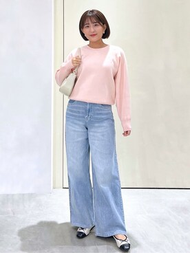 「OPAQUE.CLIP（オペークドットクリップ）のスウェットライクニット【洗濯機OK】（ニット/セーター、ピンク系）」を使った、Unaさん（レディース・160cm）の冬コーディネート