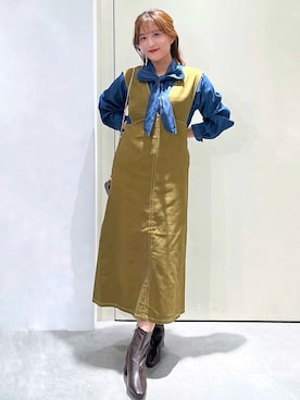 「アイテム（ポーチ、ブラウン系）」を使った、Unaさん（レディース・160cm）の秋コーディネート