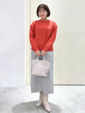 「OPAQUE.CLIP（オペークドットクリップ）のバックボタンリラクシーニット【洗濯機OK】（ニット/セーター、ピンク系）」を使った、Unaさん（レディース・160cm）の冬コーディネート
