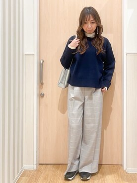 「SHOO・LA・RUE（シューラルー）の【洗濯機可/S-LL/インしなくても着られる】配色が上品 レイヤード風スウェットライクニット（ニット/セーター、ブルー系）」を使った、natsumiさん（レディース・160cm）の春コーディネート