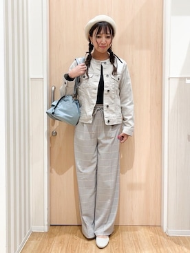 「SHOO・LA・RUE（シューラルー）の【SHOO・LA・RUE DENIM/S-LL/高レビュー】大人のための ノーカラーデニムジャケット（デニムジャケット、グレー系）」を使った、natsumiさん（レディース・160cm）の冬コーディネート