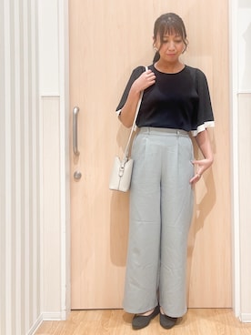 「SHOO・LA・RUE（シューラルー）の【毎日洗える/S-LL】ひらり袖で大人フェミニン 二の腕が隠れる5分袖ニット（ニット/セーター、ブラック系）」を使った、natsumiさん（レディース・160cm）の春コーディネート