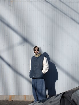 「アイテム（ダウンベスト）」を使った、funkvintageさん（メンズ・164cm）の春コーディネート