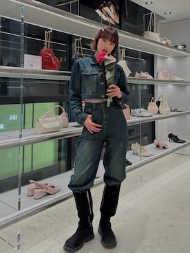 「SENDOOのアイテム（デニムジャケット、ブルー系）」を使った、琉月/ルナさん（レディース・158cm）の春コーディネート