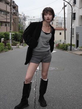 「古着屋のアイテム（テーラードジャケット、ブラック系）」を使った、琉月/ルナさん（レディース・158cm）の春コーディネート