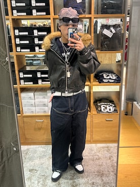 「アイテム（帽子、ブラウン系）」を使った、Rionさん（メンズ・170cm）の冬コーディネート