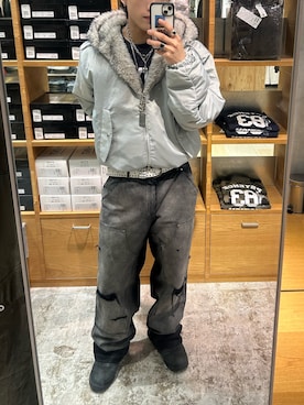 「WHO'S WHO gallery（フーズフーギャラリー）のスタッズベルト（ベルト）」を使った、Rionさん（メンズ・170cm）の冬コーディネート