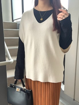 「アイテム（ベスト）」を使った、彭海城さん（レディース・156cm・30代）の冬コーディネート