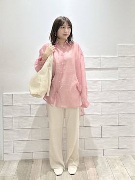 「LEPSIM（レプシィム）のシアーシャツ長袖チュニック　147435（シャツ/ブラウス、ピンク系）」を使った、0715mmtさん（レディース）の春コーディネート