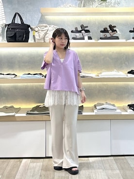 「LEPSIM（レプシィム）のギャザークッションサンダル　638838（サンダル、ブラック系）」を使った、0715mmtさん（レディース）の春コーディネート