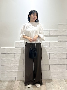 「LEPSIM（レプシィム）の《スグッカワ》ショートワイドT　639429（Tシャツ/カットソー、ホワイト系）」を使った、0715mmtさん（レディース）の春コーディネート