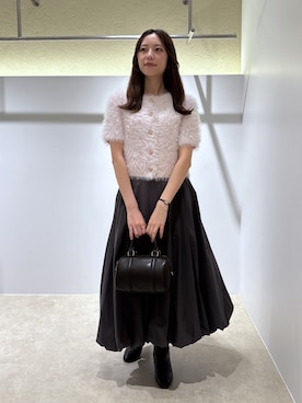 「NATURAL BEAUTY BASIC（ナチュラルビューティーベーシック）のシャギー半袖ニットカーデ（カーディガン/ボレロ、ピンク系）」を使った、momonbb36000さん（レディース・158cm）の秋コーディネート