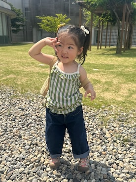「MARKEY'S（マーキーズ）のフリフリ総柄キャミソール（キャミソール、グリーン系）」を使った、ぴぃちゃん‪🔆‬さん（キッズ・80cm）の夏コーディネート
