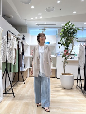 「COLLAGE GALLARDAGALANTE（コラージュガリャルダガランテ）の全骨格細見え/Q.anos/ブルージュデニム/WEB限定/新サイズ展開（デニムパンツ、ブルー系）」を使った、fujita_collageさん（レディース・152cm）の夏コーディネート