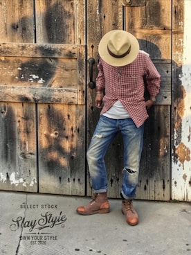 「Timberland（ティンバーランド）のアイテム（ブーツ、ブラウン系）」を使った、slaystyleさん（メンズ・175cm）の夏コーディネート