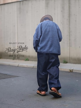 「sakai kouitiのアイテム（ノーカラージャケット、ブルー系）」を使った、slaystyleさん（メンズ・175cm）の夏コーディネート