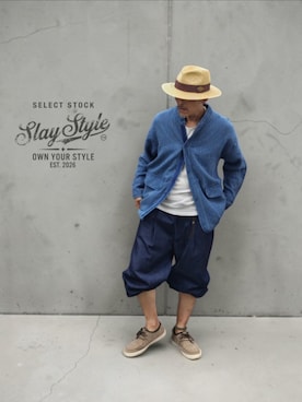 「madenのアイテム（ハット、ベージュ系）」を使った、slaystyleさん（メンズ・175cm）の夏コーディネート