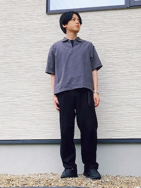 「NANO universe（ナノユニバース）のアイテム（シャツ/ブラウス、グレー系）」を使った、QOOさん（メンズ・167cm）の夏コーディネート