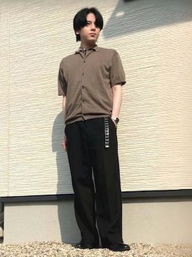 「green label relaxing（グリーンレーベルリラクシング）のアイテム（シャツ/ブラウス、ブラウン系）」を使った、QOOさん（メンズ・167cm）の夏コーディネート
