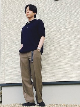 「GU（ジーユー）のアイテム（スラックス、ブラウン系）」を使った、QOOさん（メンズ・167cm）の夏コーディネート