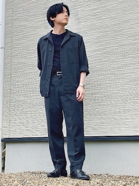 「GU（ジーユー）のアイテム（Tシャツ/カットソー、ブラック系）」を使った、QOOさん（メンズ・167cm）の夏コーディネート