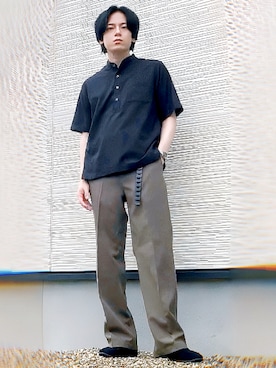 「green label relaxing（グリーンレーベルリラクシング）のアイテム（シャツ/ブラウス、ブラック系）」を使った、QOOさん（メンズ・167cm）の夏コーディネート