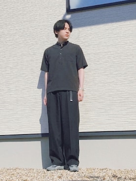 「green label relaxing（グリーンレーベルリラクシング）のアイテム（シャツ/ブラウス、ブラック系）」を使った、QOOさん（メンズ・167cm）の夏コーディネート