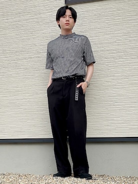 「NANO universe（ナノユニバース）のアイテム（Tシャツ/カットソー、ブラック系）」を使った、QOOさん（メンズ・167cm）の夏コーディネート