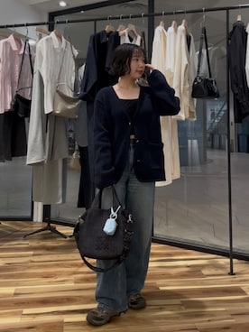 「russet（ラシット）のナイロンラフィア2WAYトートバッグ（トートバッグ、ブラック系）」を使った、1126972さん（レディース・156cm）の春コーディネート